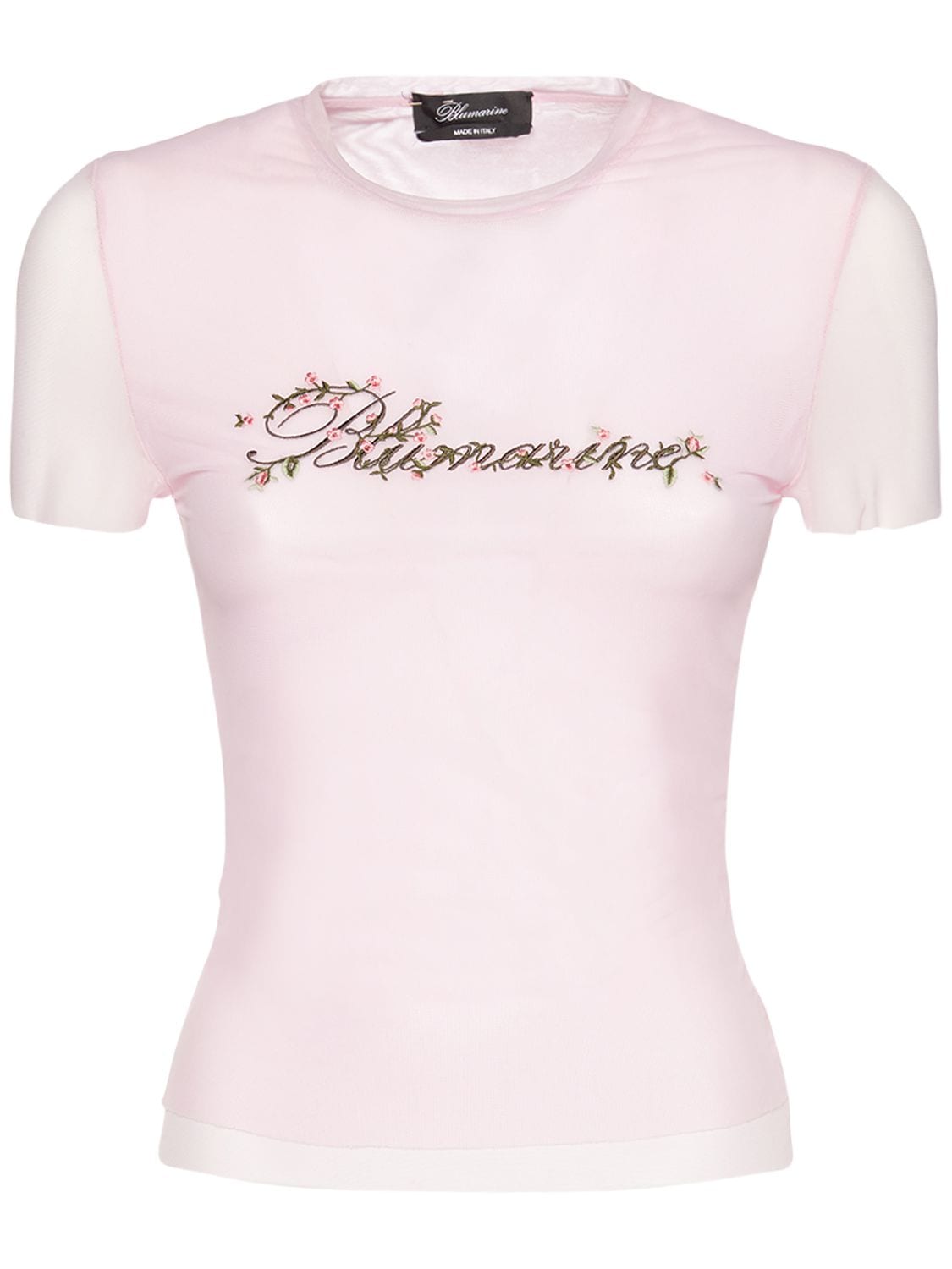 BLUMARINE Embroidered Logo Fitted Tulle T-shirt