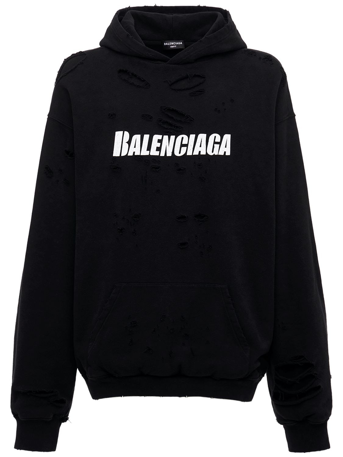 Balenciaga Logo Destroyed Cotton Sweatshirt Hoodie In Black | ModeSens