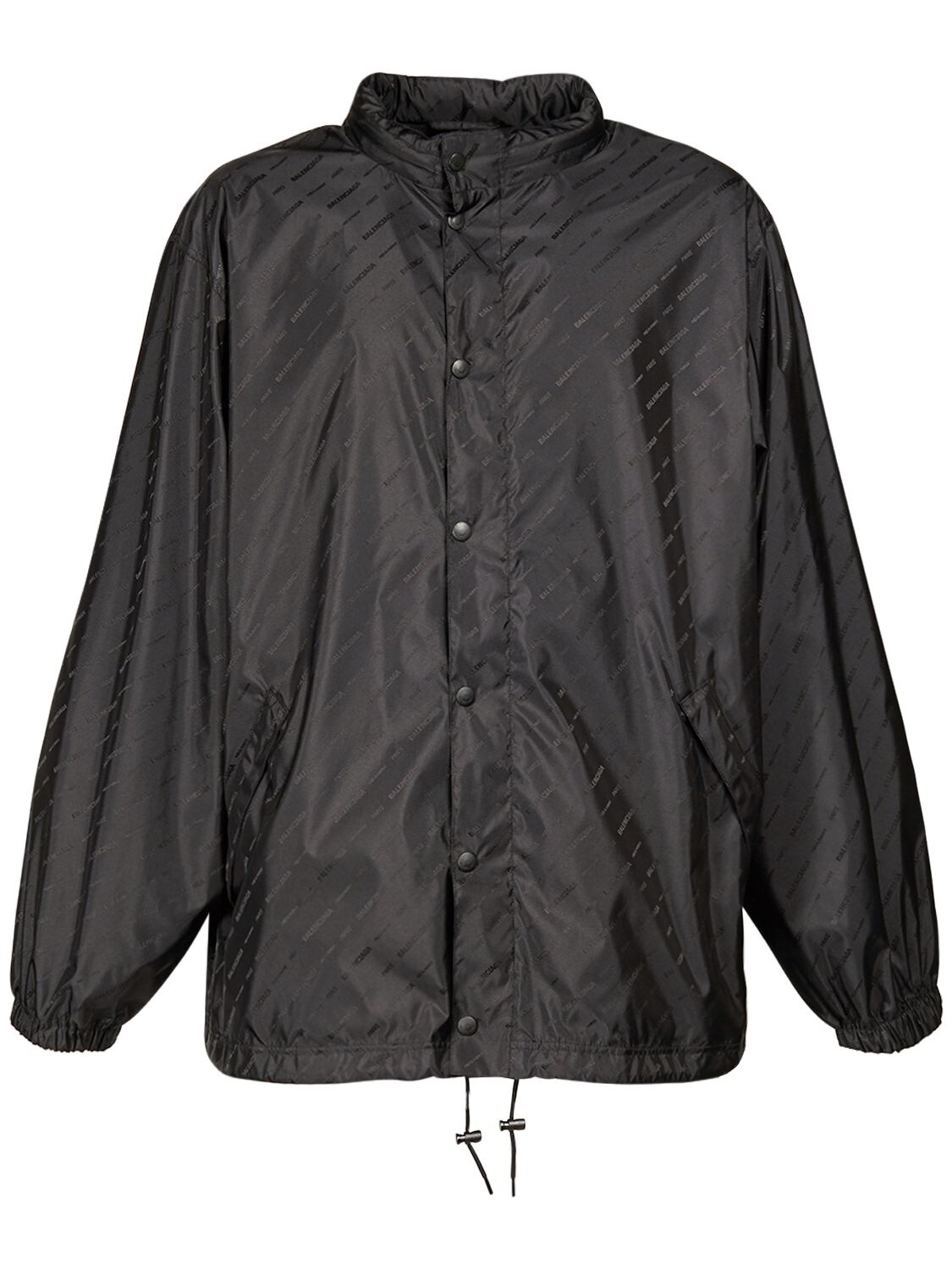 Balenciaga Logo Jacquard Nylon Rain Jacket In Black