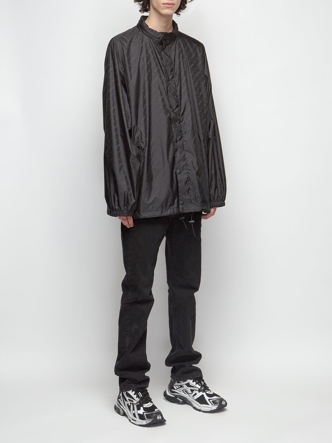 Shop Balenciaga Logo Jacquard Nylon Rain Jacket In Black