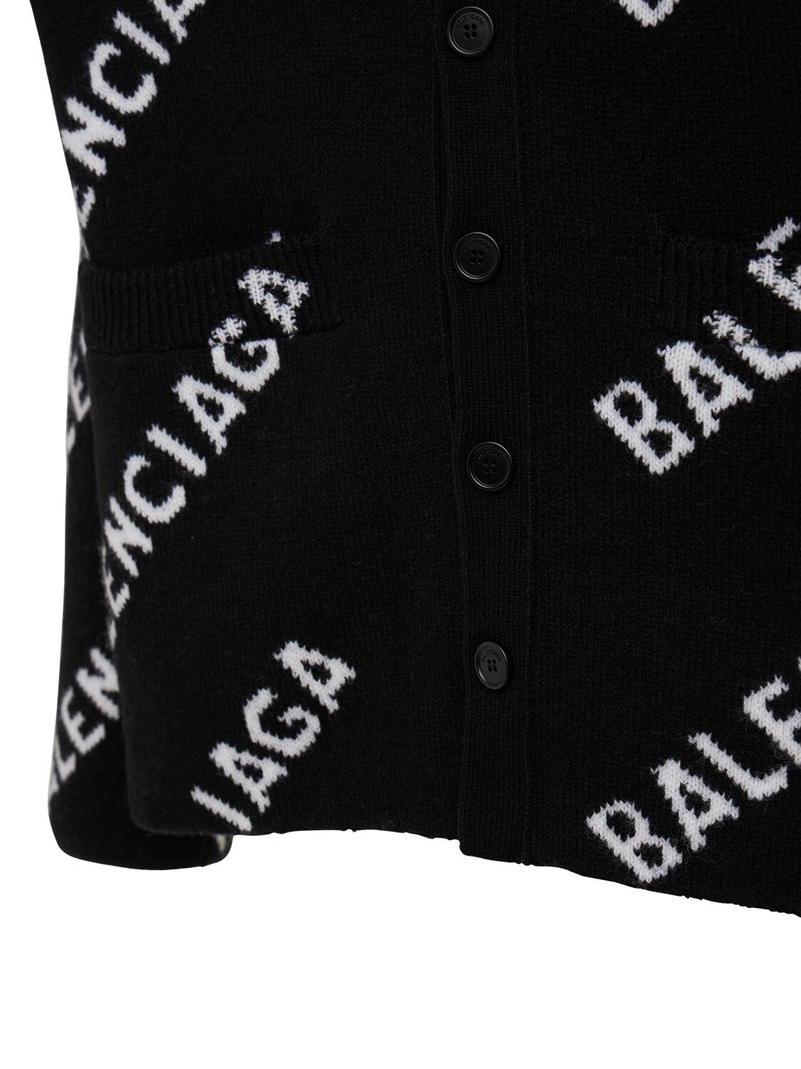 Shop Balenciaga Wool Blend Knit Cardigan In Black,white