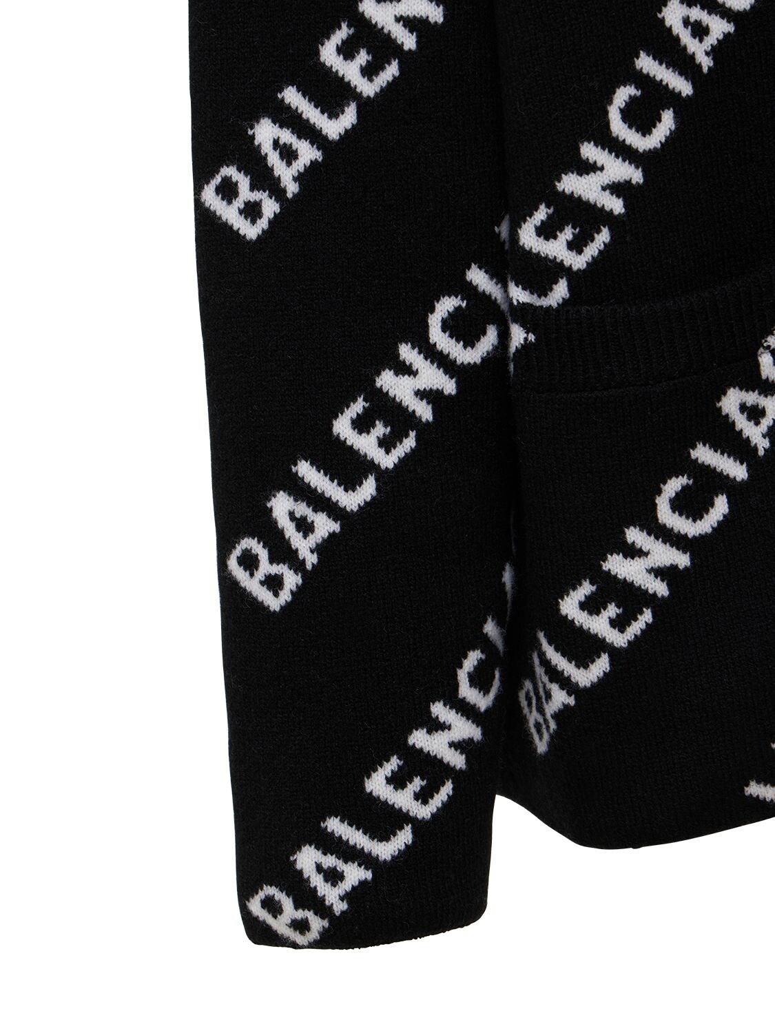 Shop Balenciaga Wool Blend Knit Cardigan In Black,white