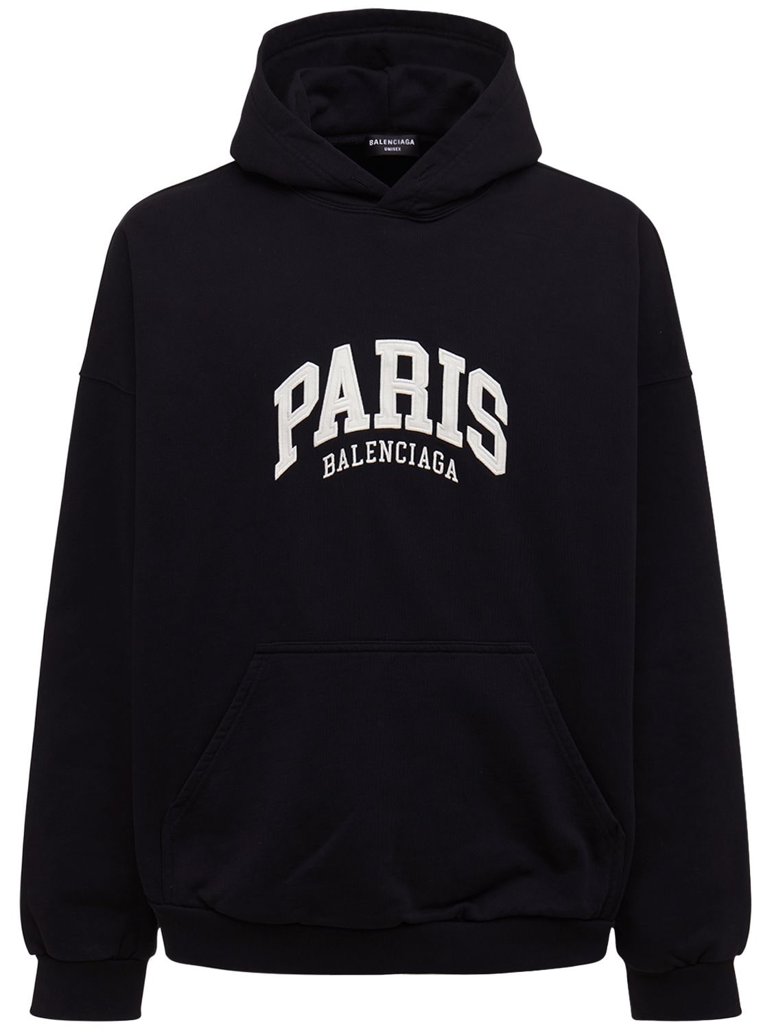 Shop Balenciaga Wide Embroidered Cotton Hoodie In Black,white