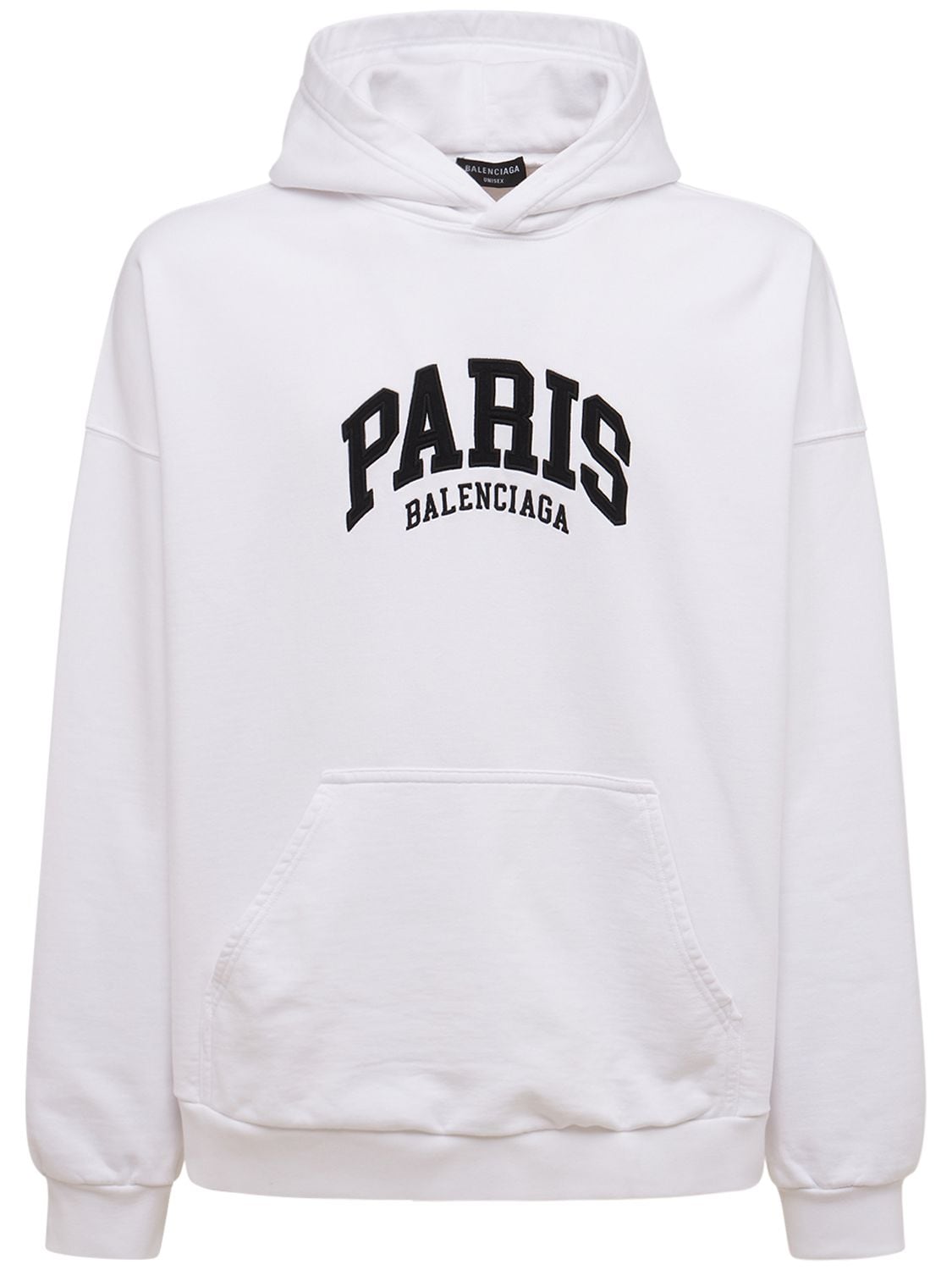 Balenciaga Wide Embroidered Cotton Hoodie In White,black