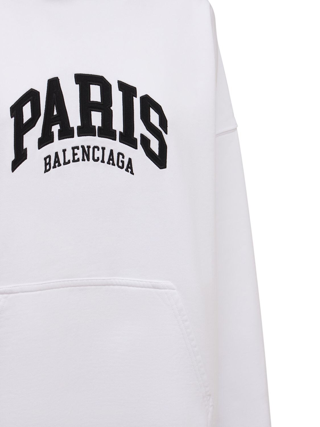 Shop Balenciaga Wide Embroidered Cotton Hoodie In White,black