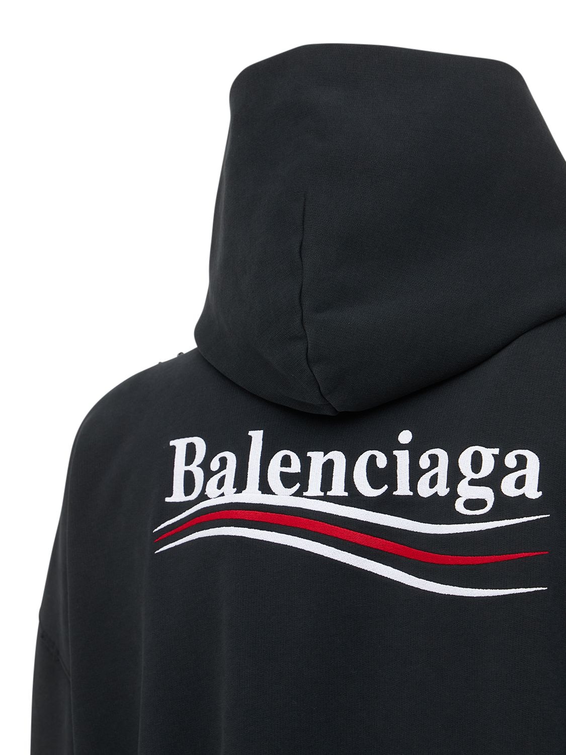 Shop Balenciaga Large Fit Cotton Sweatshirt Hoodie In Washed Black