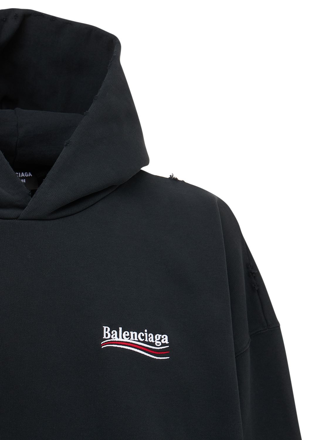 Shop Balenciaga Large Fit Cotton Sweatshirt Hoodie In Washed Black