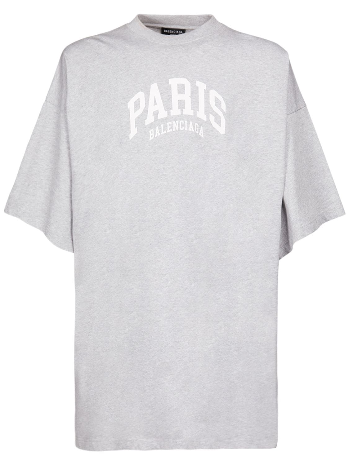 Balenciaga Over Paris Cotton T-shirt In Heather Grey