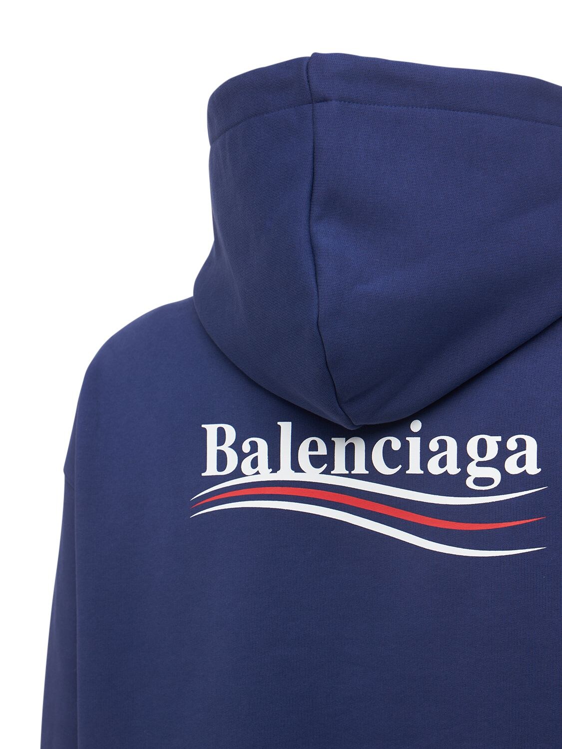 Shop Balenciaga Printed Cotton Sweatshirt Hoodie In Blue