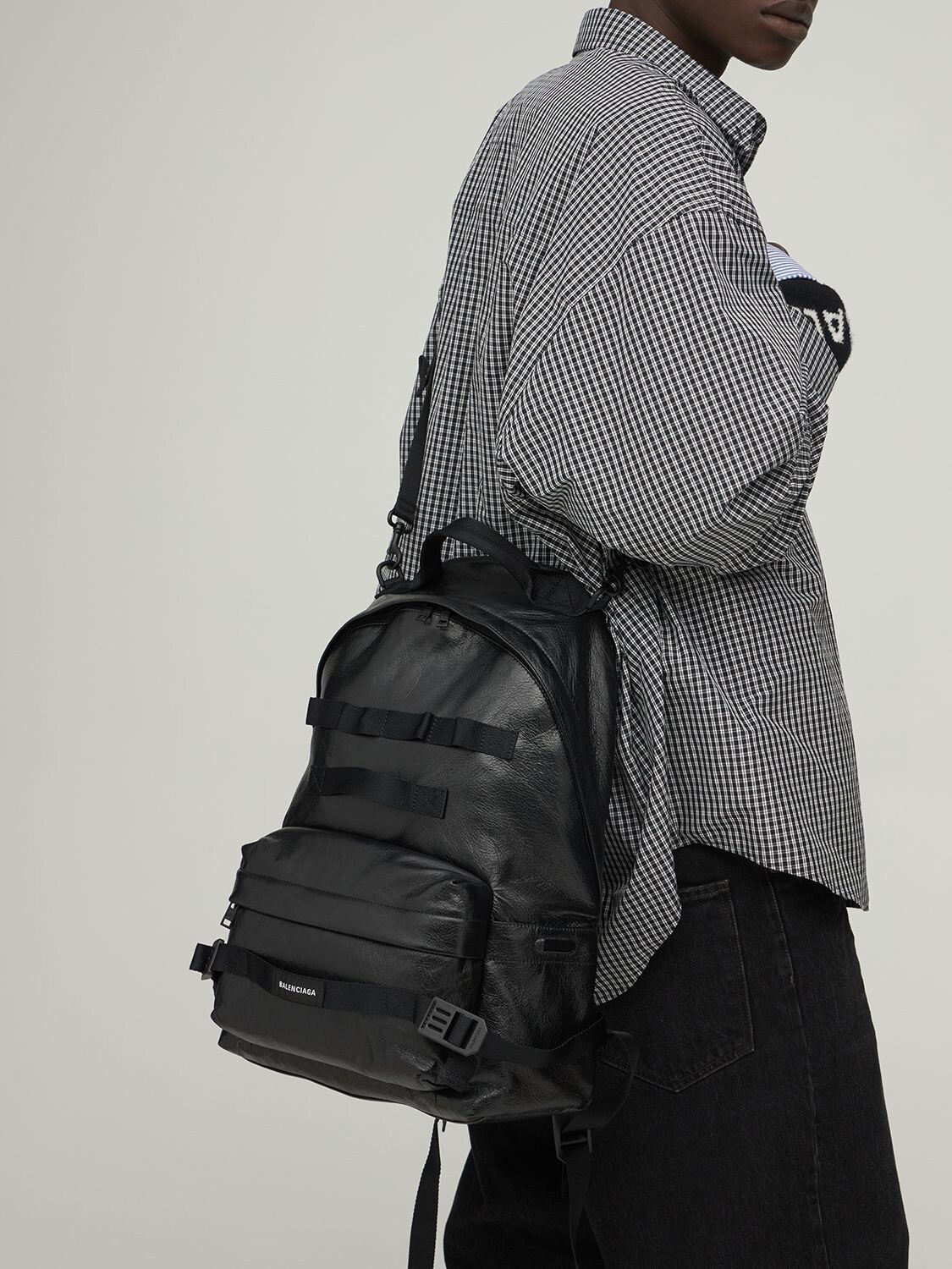 BALENCIAGA Leather Backpack W/ Crossbody Strap