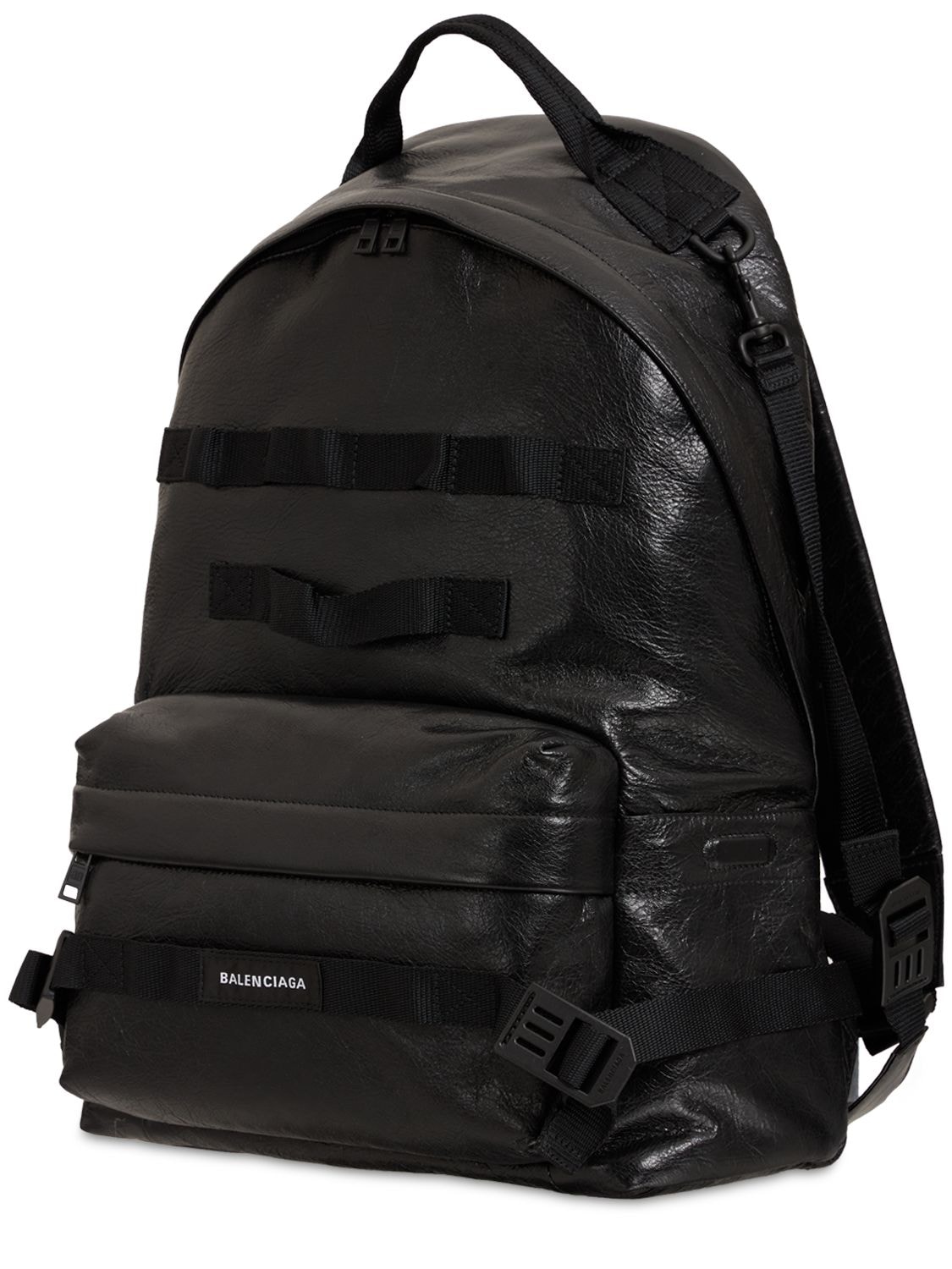 Shop Balenciaga Leather Backpack W/ Crossbody Strap In Black