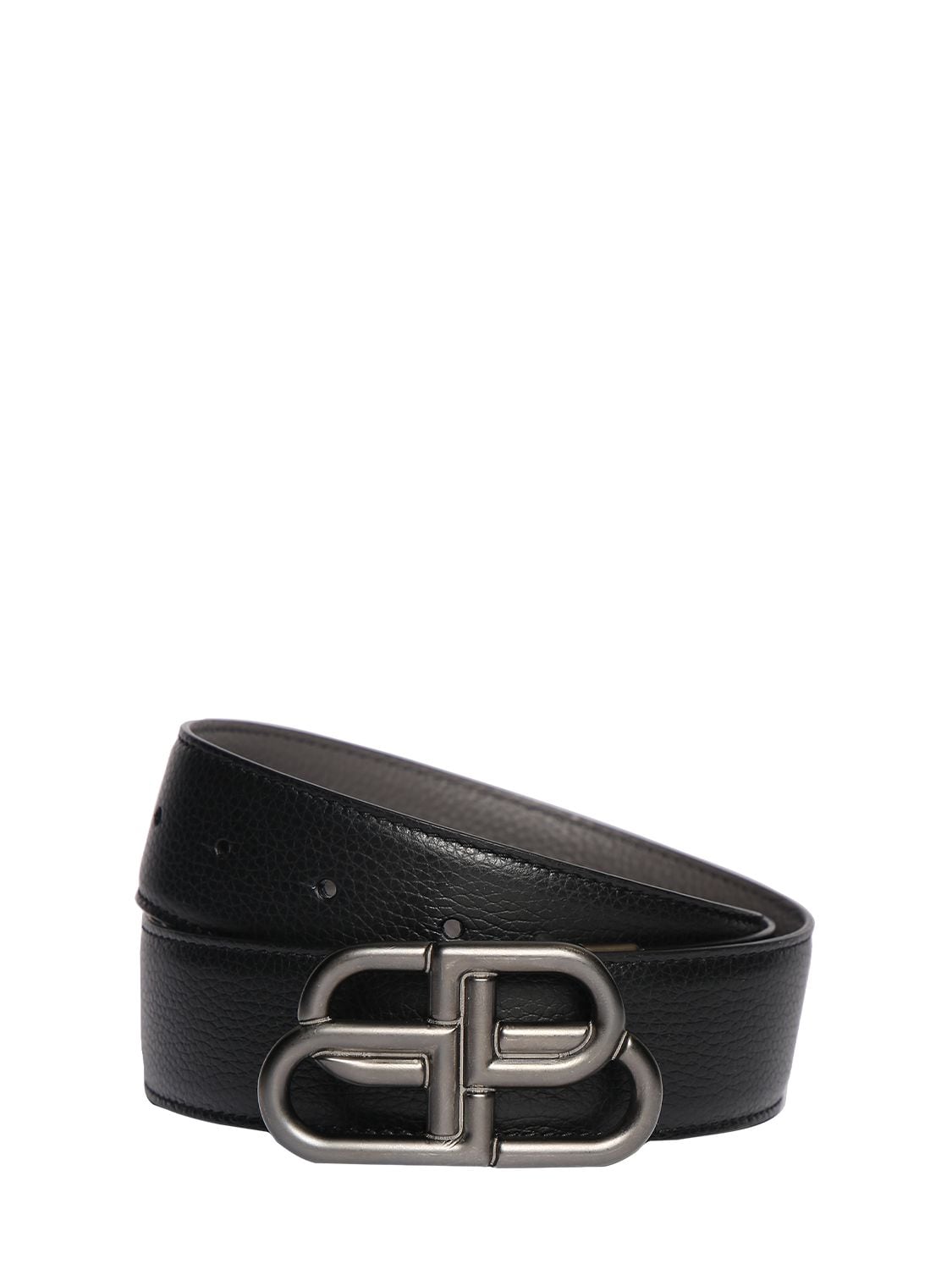 Balenciaga 3.5cm Bb Reversible Leather Belt In Black