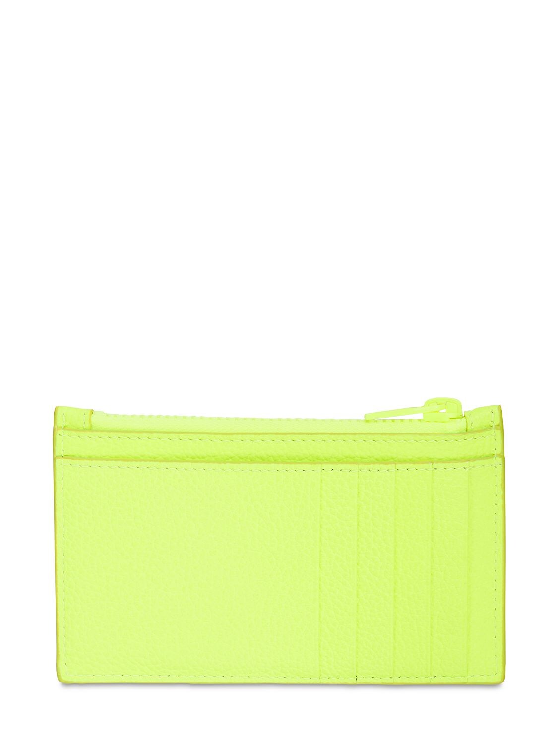 Shop Balenciaga Leather Coin & Card Holder In Neon Yellow