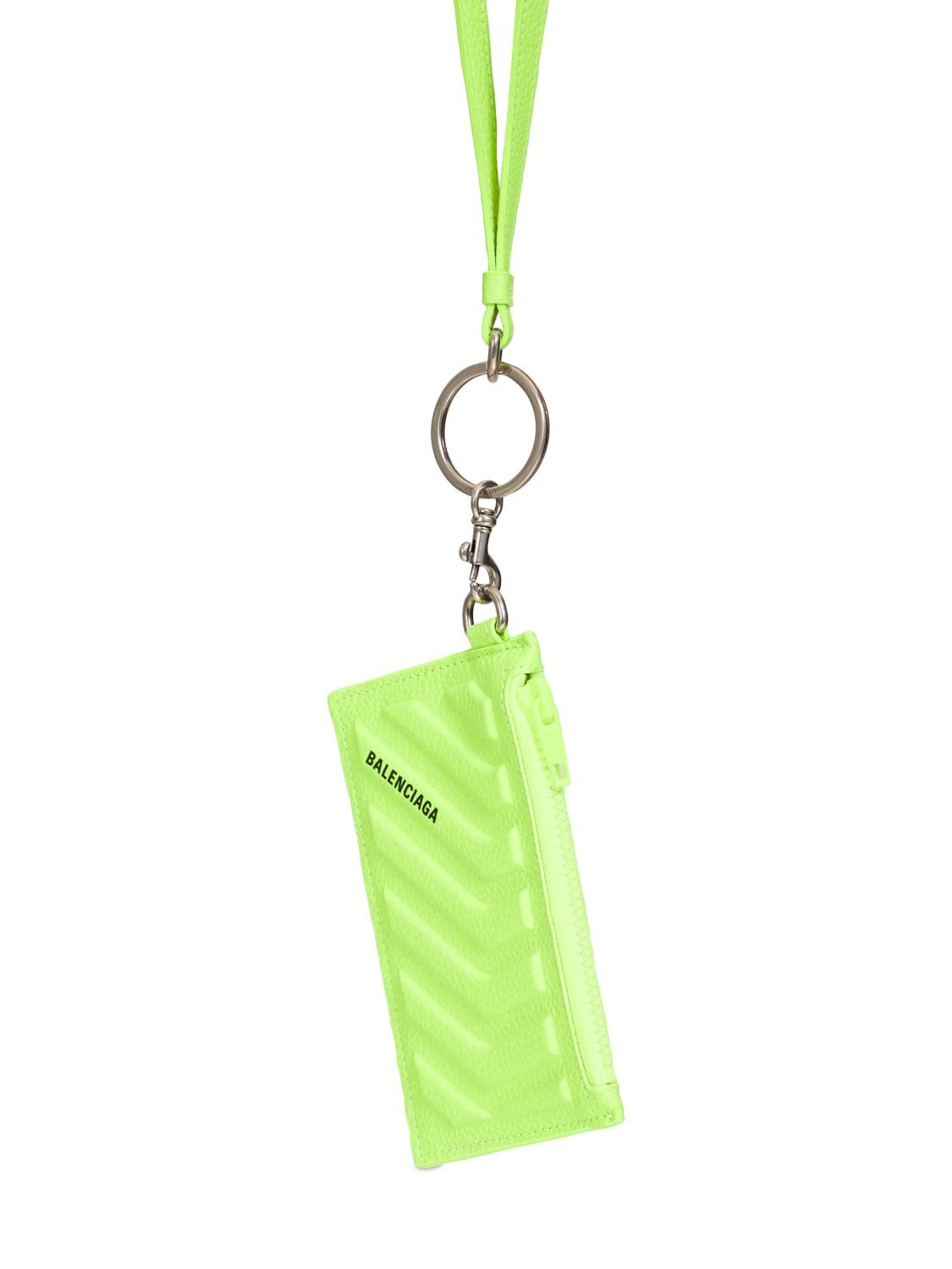 Shop Balenciaga Card  Holder W/ Key Ring In Neon Yellow