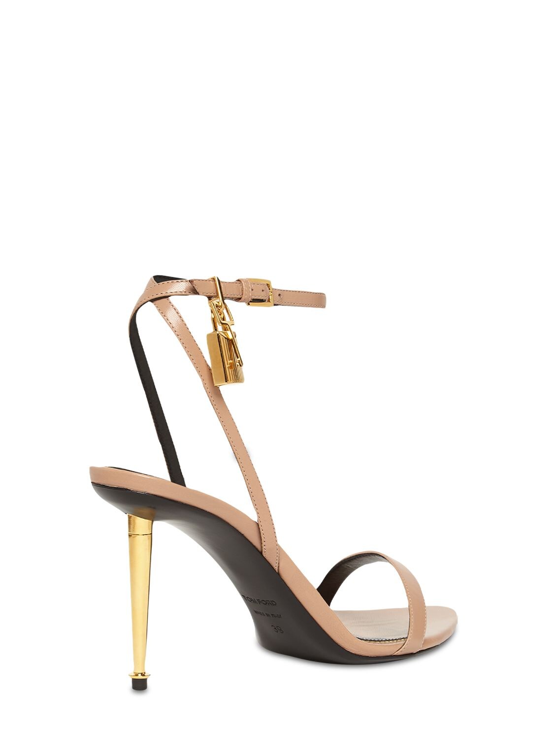 Tom Ford Neutral Naked Padlock 85 Leather Sandals In Neutrals | ModeSens