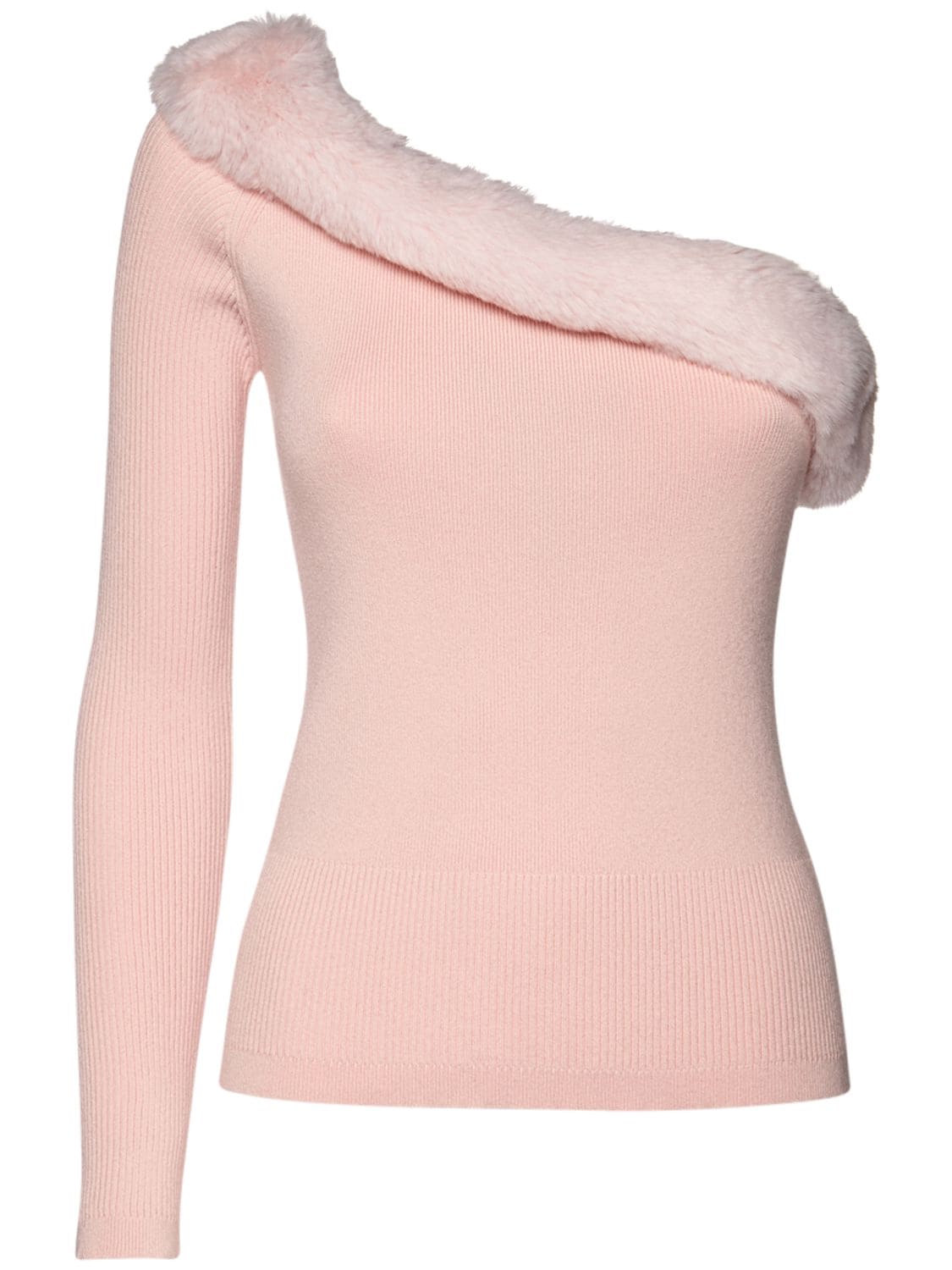 Blumarine Faux-fur Detail One-shoulder Top In Pink