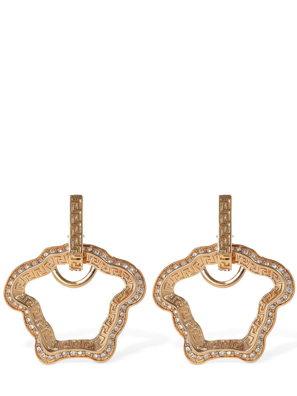 Versace Medusa Shape Crystal Drop Earrings In Gold,crystal