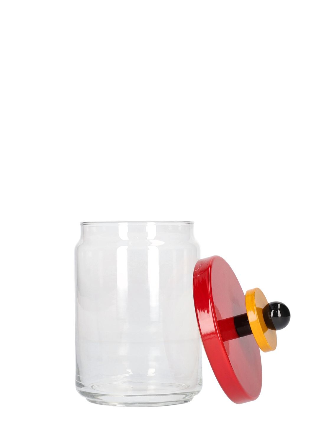Shop Alessi Twergi Glass Container W/ Lid In Red,transparent