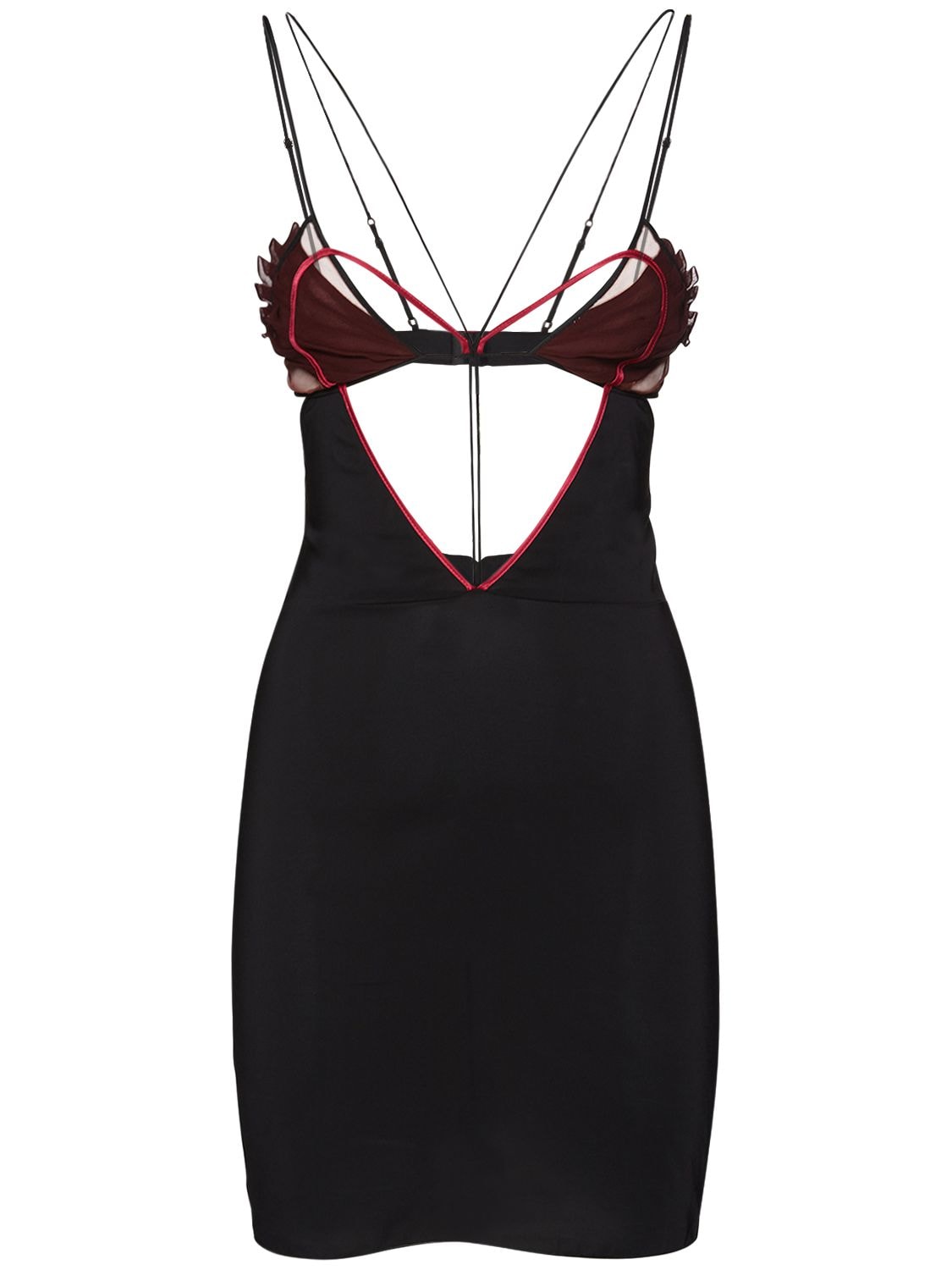 Nensi Dojaka - Heart bra fitted tulle crepe mini dress - Oxblood/Black