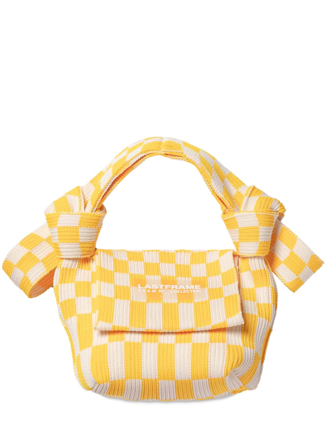 LASTFRAME ICHIMATSU RIB-KNIT OBI TOP HANDLE BAG