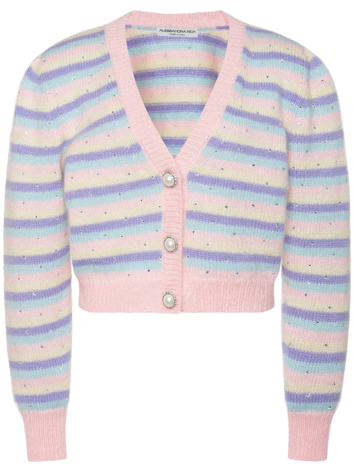 Alessandra Rich Mohair Blend Knit Crop Cardigan in Purple Pink Womens Jumpers and knitwear Alessandra Rich Jumpers and knitwear 