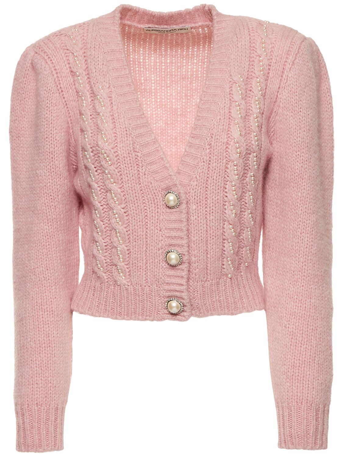 ALESSANDRA RICH WOOL BLEND CABLE KNIT CARDIGAN