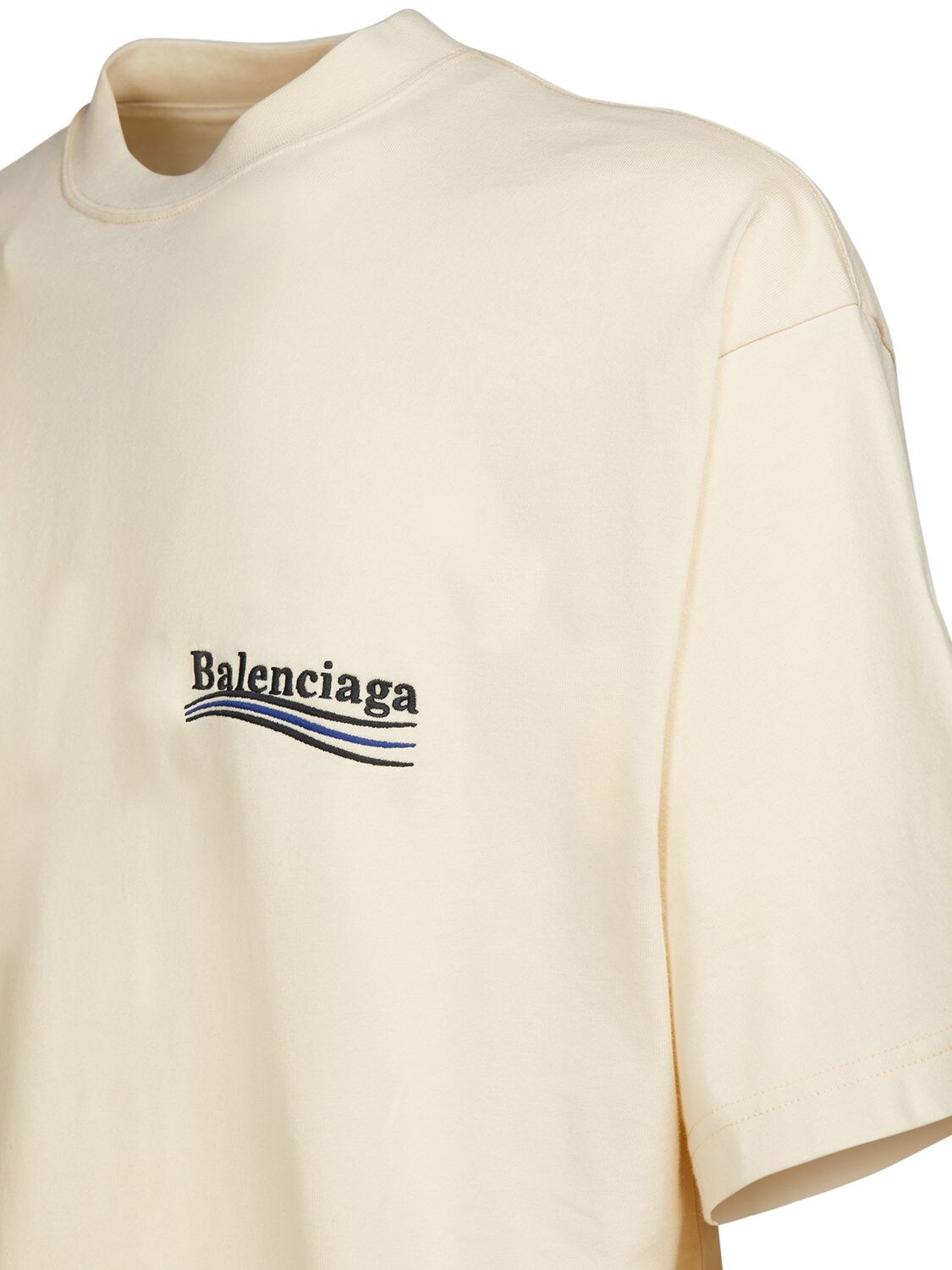 Shop Balenciaga Logo Embroidery Cotton T-shirt In Cream,black