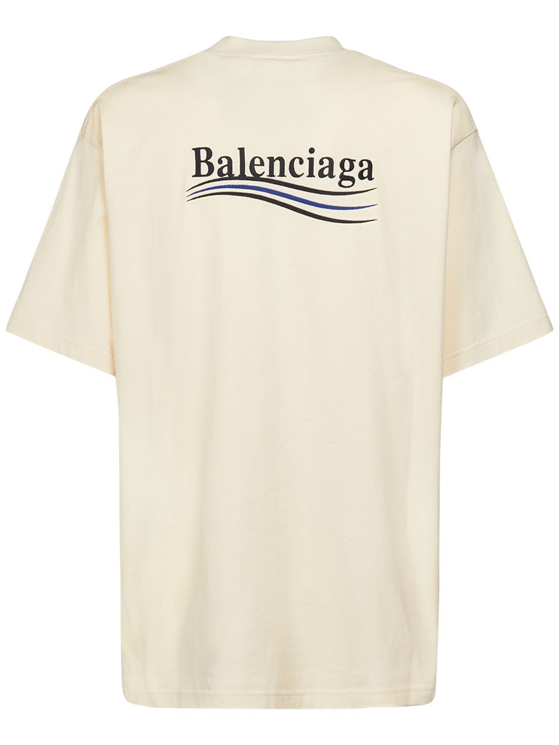 Shop Balenciaga Logo Embroidery Cotton T-shirt In Cream,black