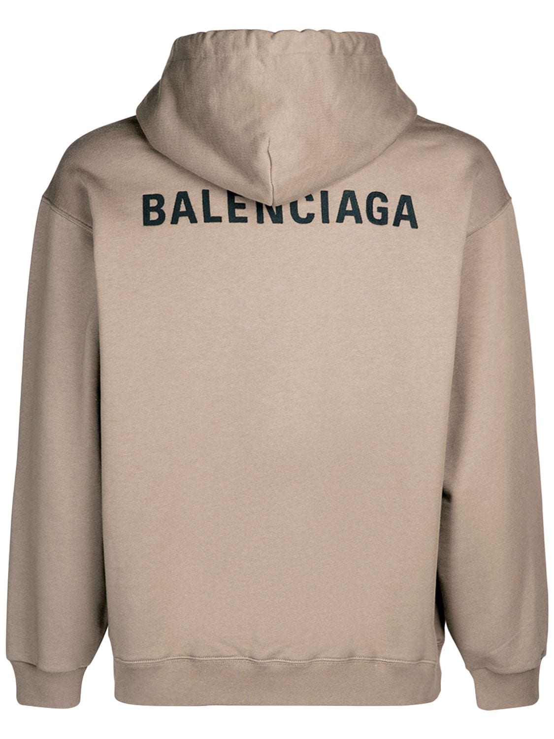 Shop Balenciaga Logo Embroidery Cotton Hoodie In Taupe,black