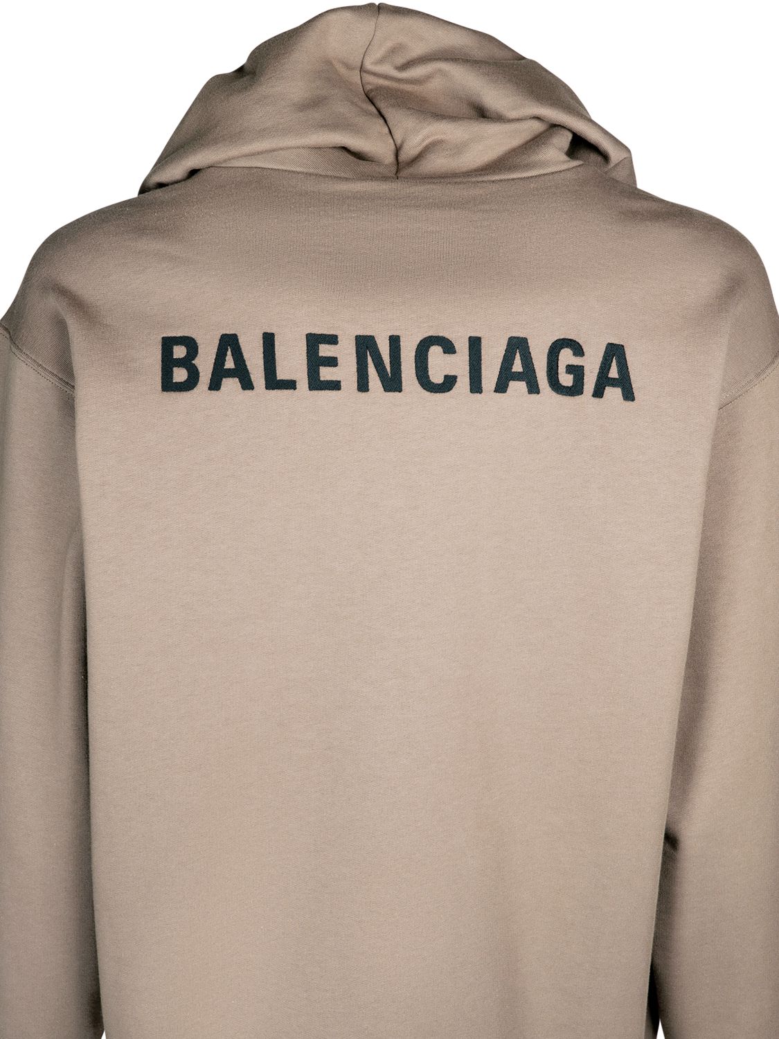 Shop Balenciaga Logo Embroidery Cotton Hoodie In Taupe,black