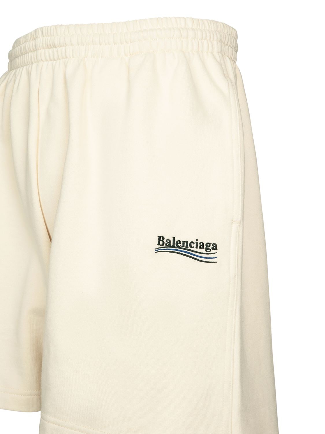 Shop Balenciaga Logo Embroidery Cotton Sweat Shorts In Cream,black