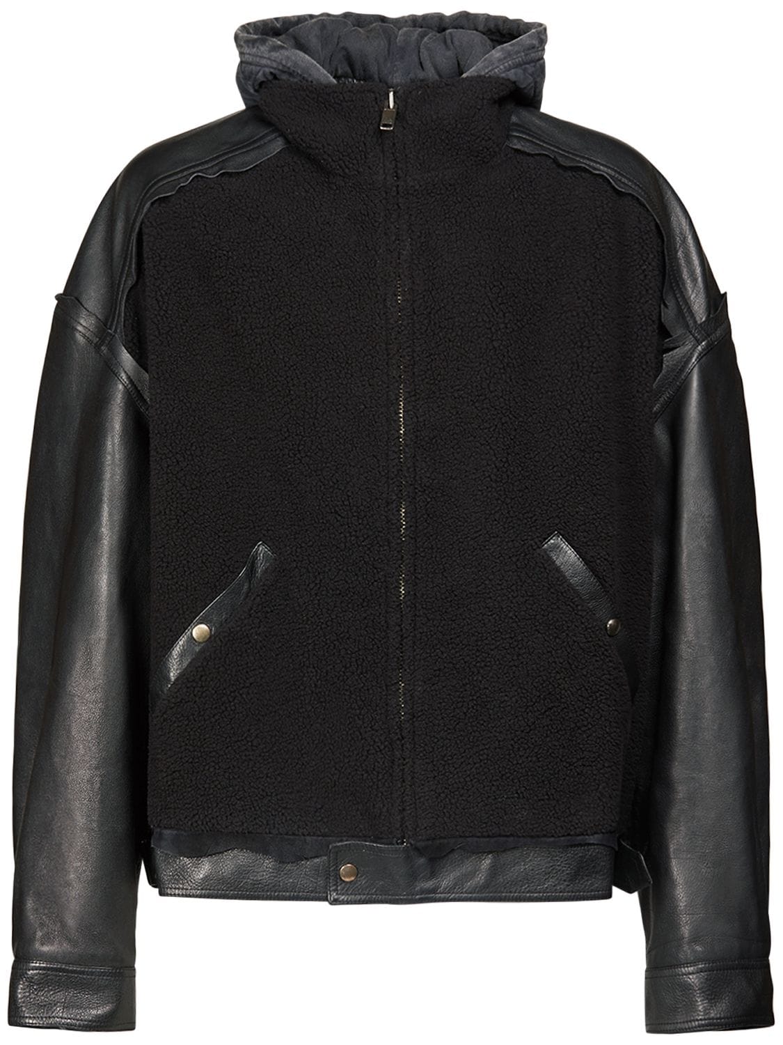 Image of Hooded Leather Jacket