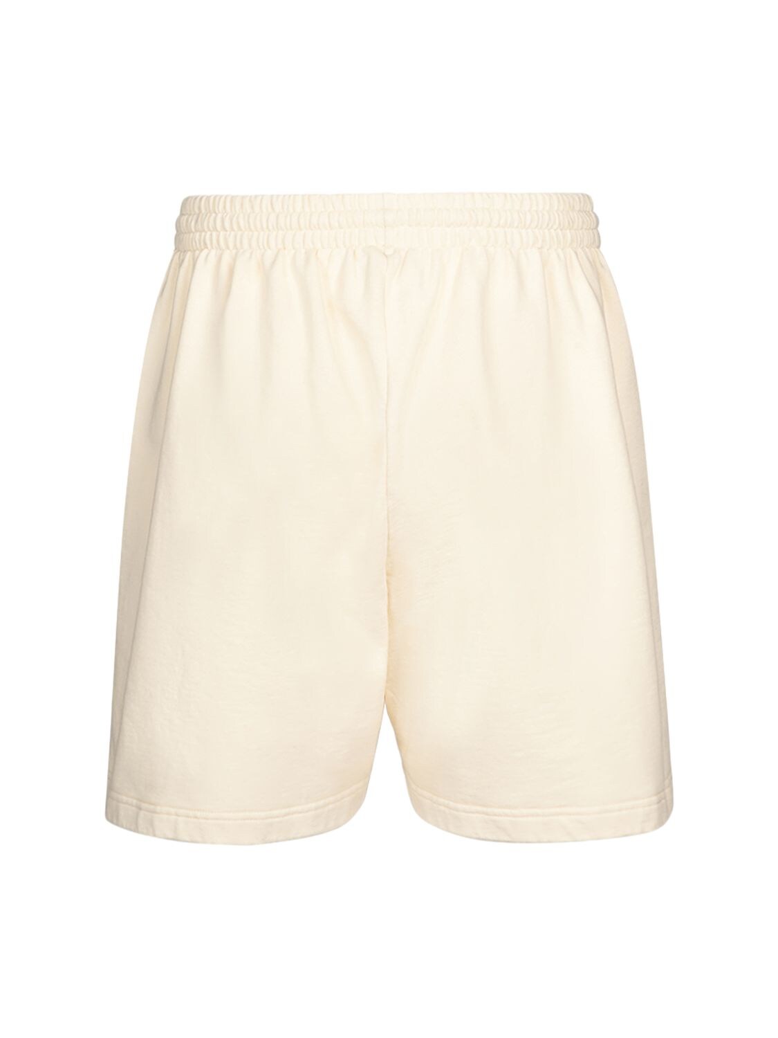 Shop Balenciaga Logo Embroidery Cotton Sweat Shorts In Cream