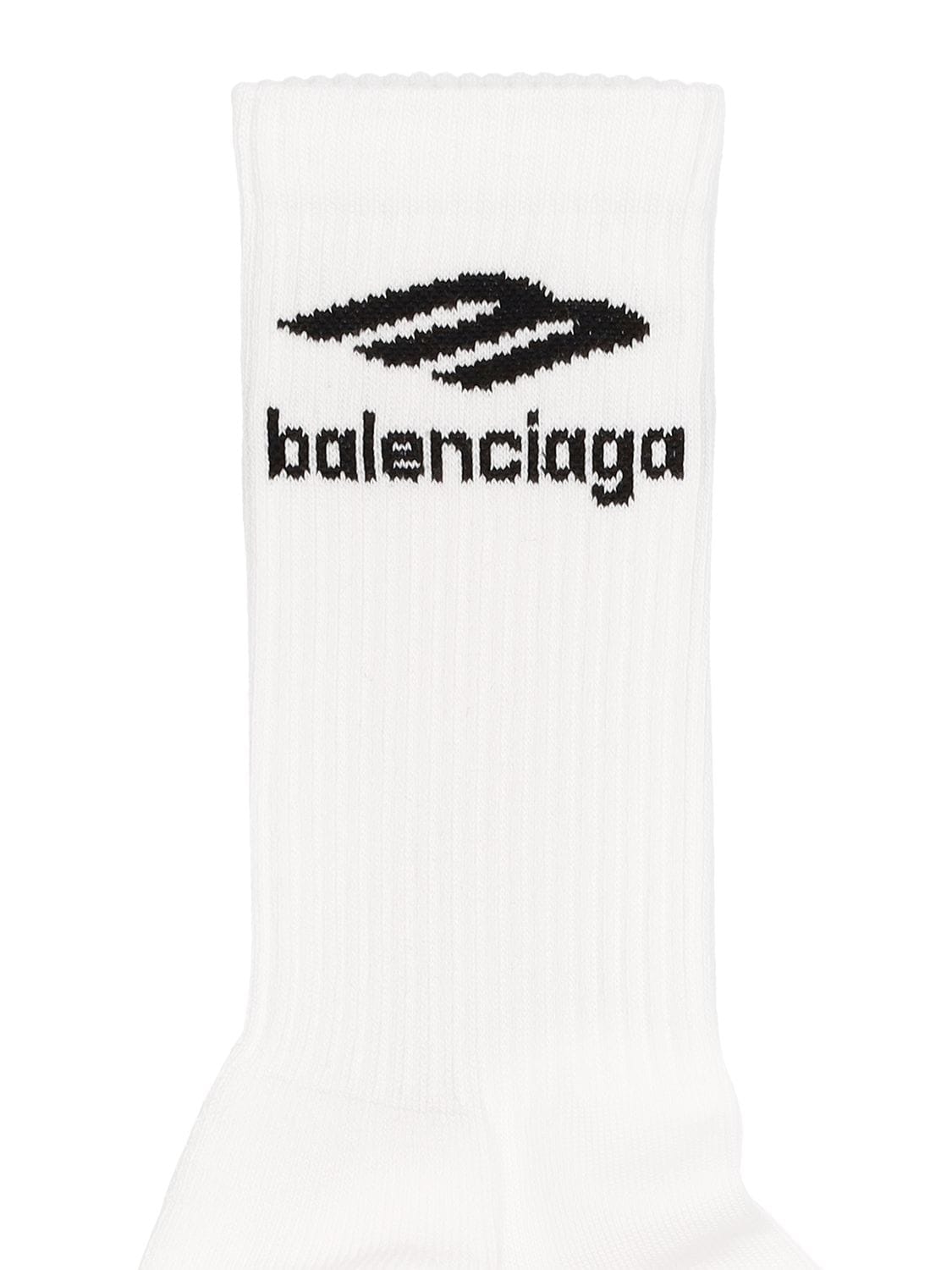 Shop Balenciaga Sporty B Cotton Blend Socks In White,black