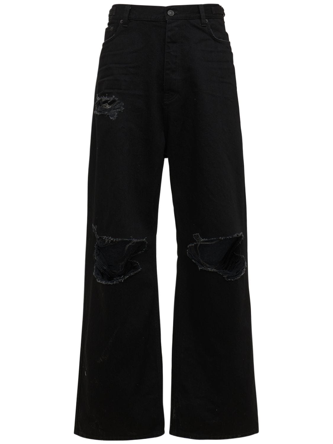 BALENCIAGA DESTROYED BAGGY COTTON DENIM JEANS