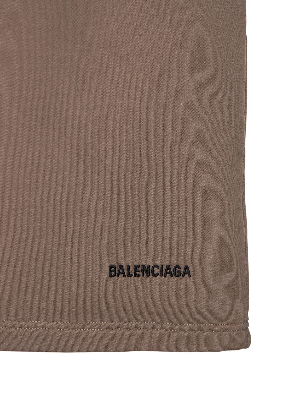 Shop Balenciaga Logo Cotton Sweat Shorts In Taupe,black
