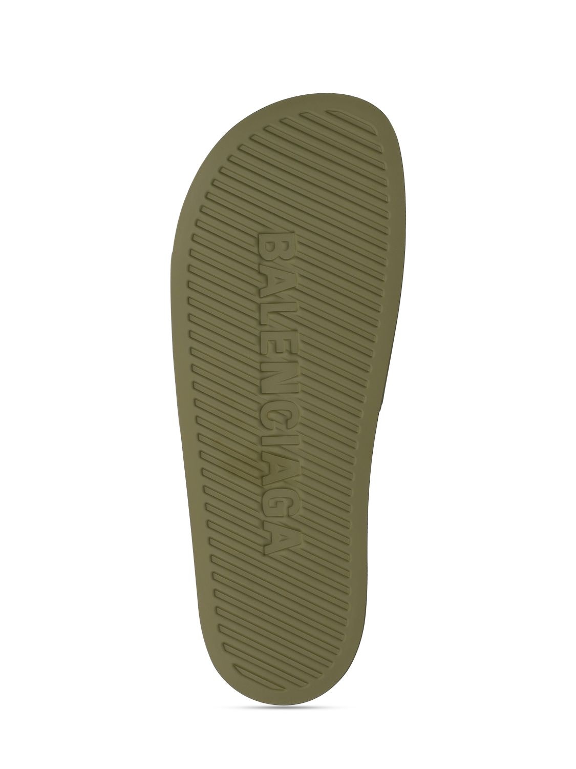Shop Balenciaga Pool Logo Rubber Slide Sandals In Khaki,black