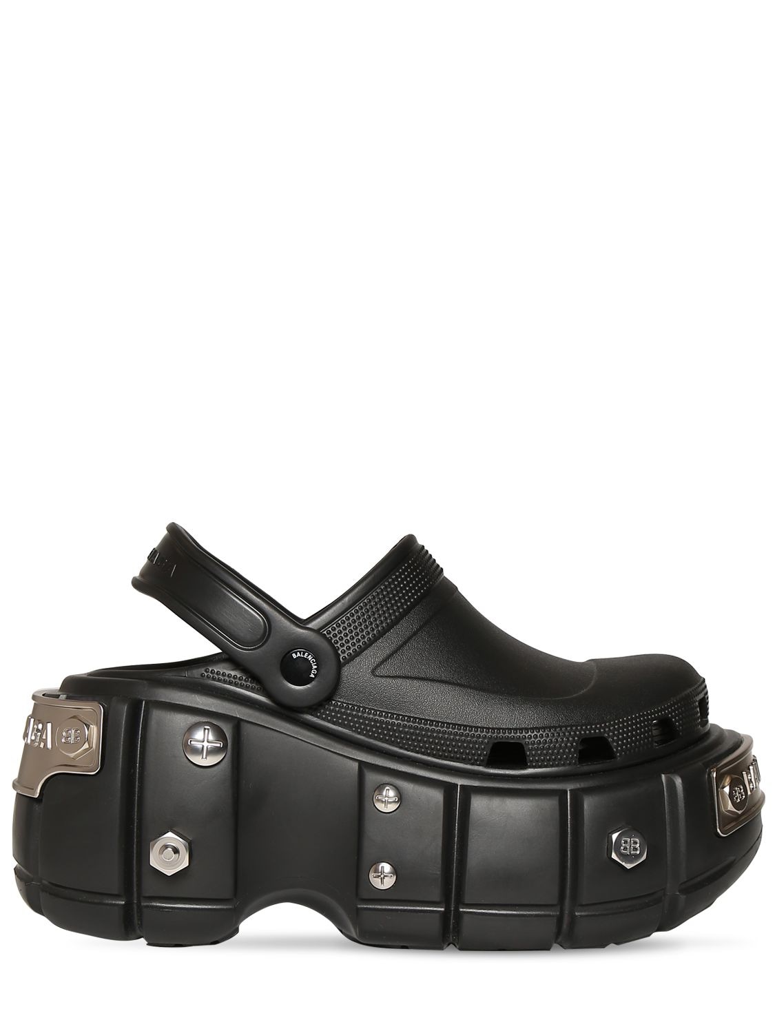 Shop Balenciaga Hardcrocs Slide Sandals In Black,silver