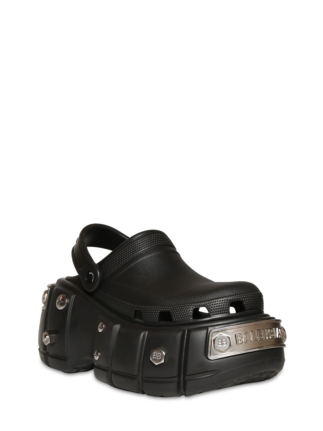 Shop Balenciaga Hardcrocs Slide Sandals In Black,silver