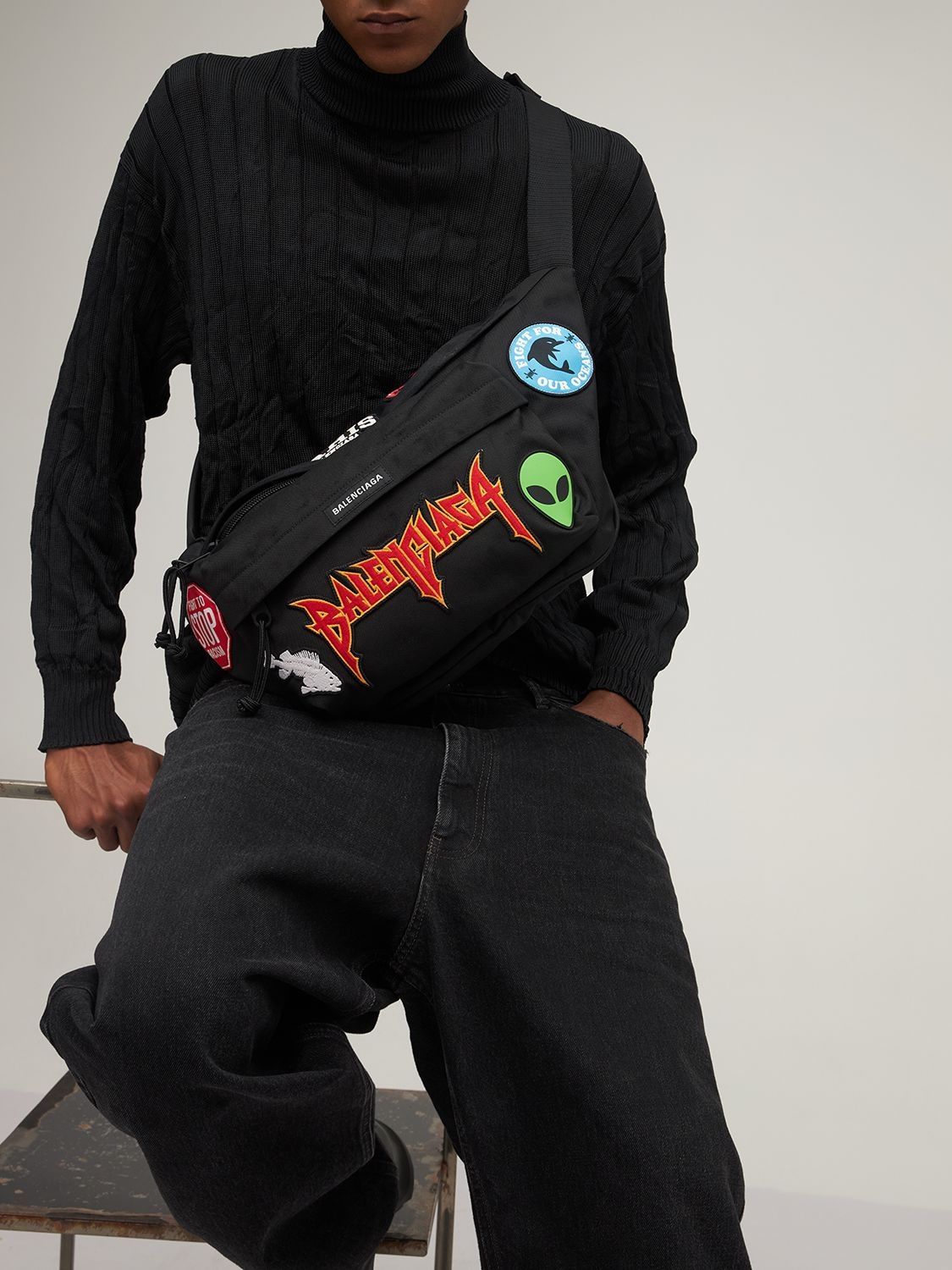 Xxl Explorer Belt Bag With Patch Embellishments In Black