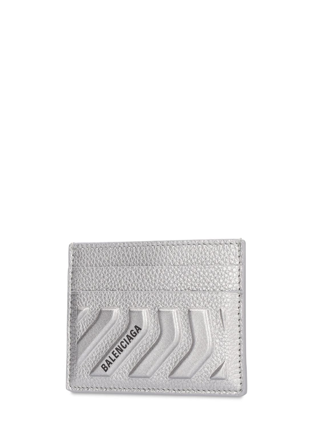 Shop Balenciaga Car Embossed Leather Card Holder In Silver