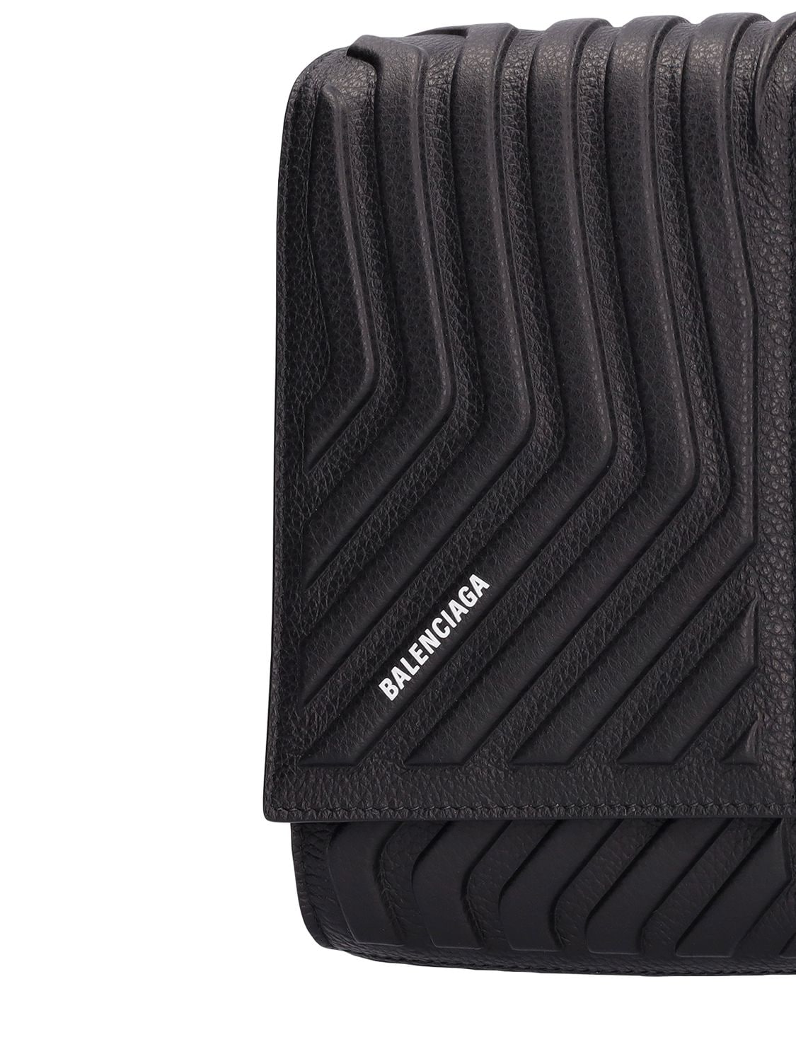 Shop Balenciaga Car Leather Phone Holder W/ Strap In Black