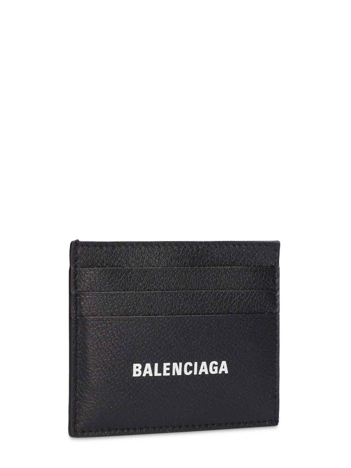 Shop Balenciaga Logo Leather Card Holder In Black