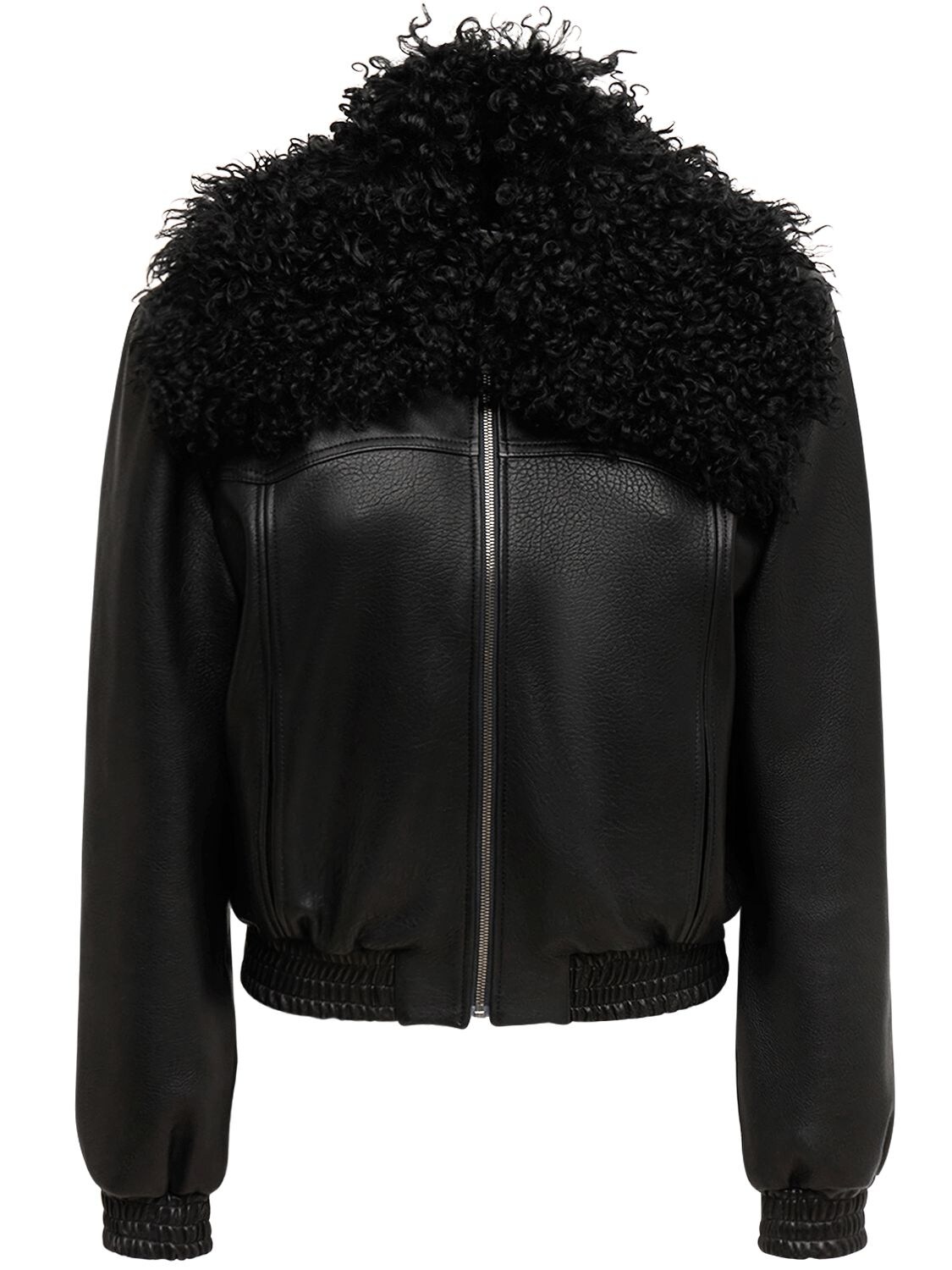 Leather Bomber Jacket W/shearling Collar