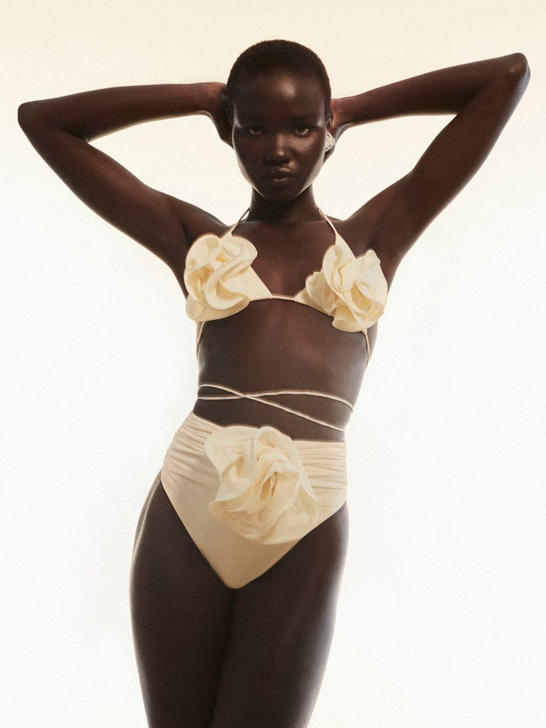 Shop Magda Butrym 3d Flower Triangle Tech Bikini Top In Cream