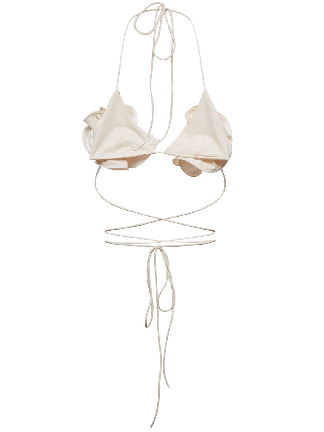 Shop Magda Butrym 3d Flower Triangle Tech Bikini Top In Cream
