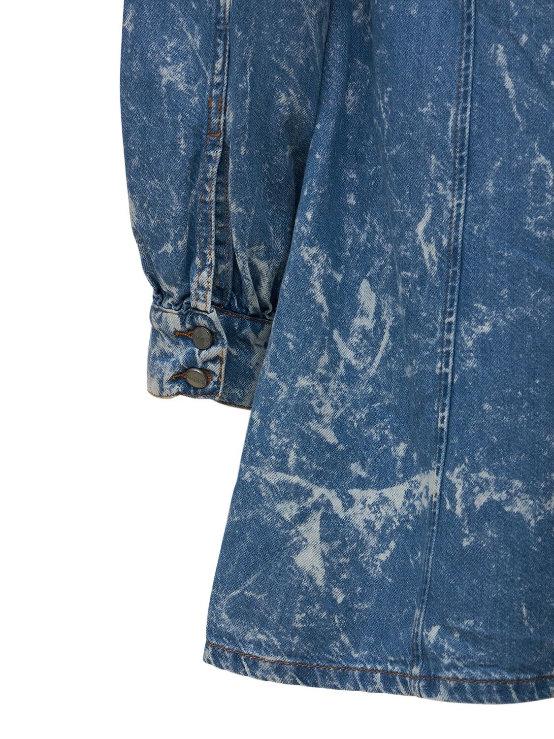 Ganni Bleached Denim Cotton Mini Dress In Blue | ModeSens