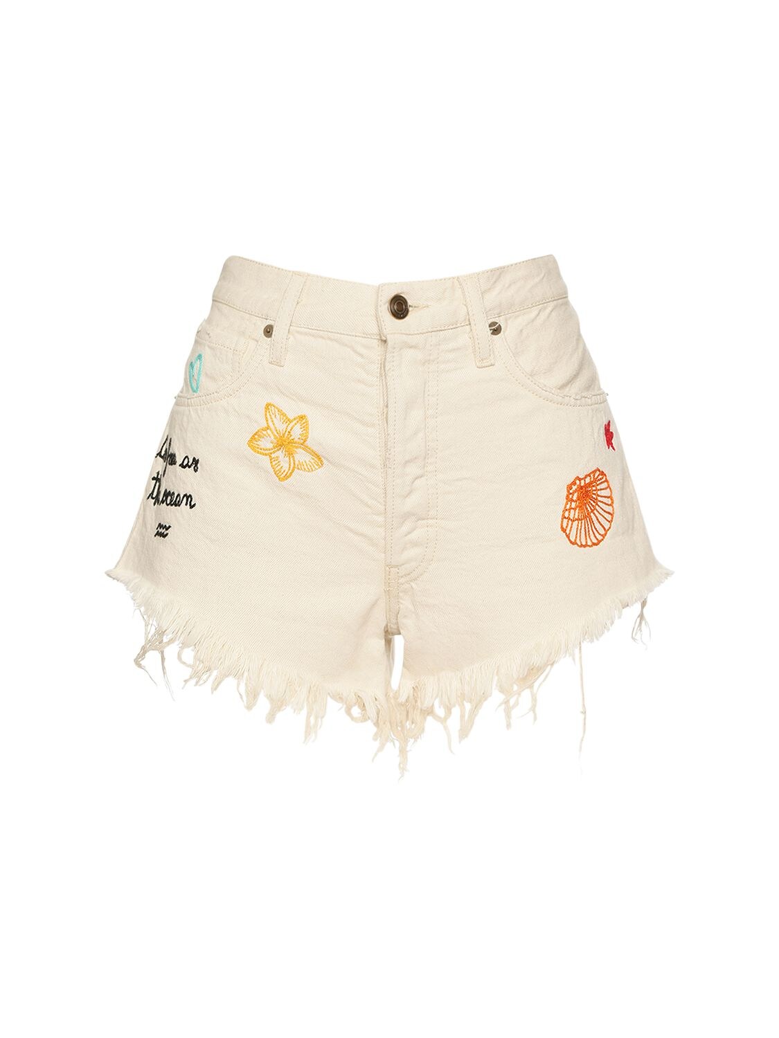 ALANUI MERMAID EMBROIDERED COTTON DENIM SHORTS,75IRT8031-MDM4NQ2