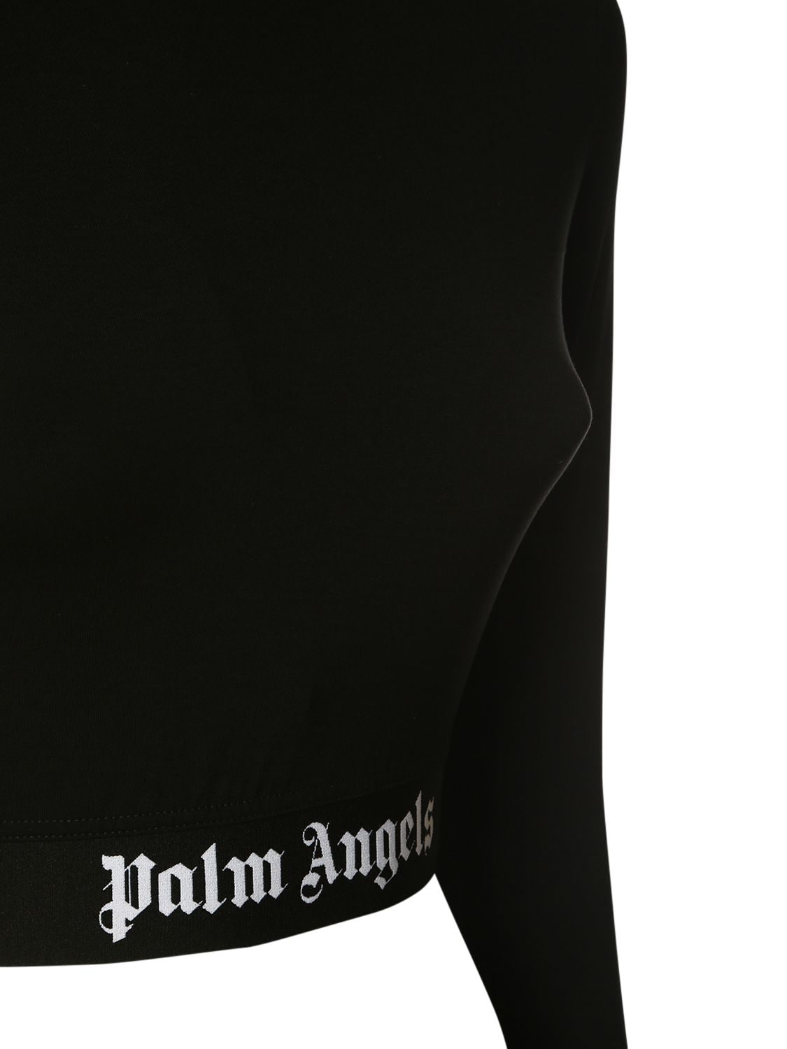 Shop Palm Angels Mock Collar Jersey Logo Crop Top In 黑色