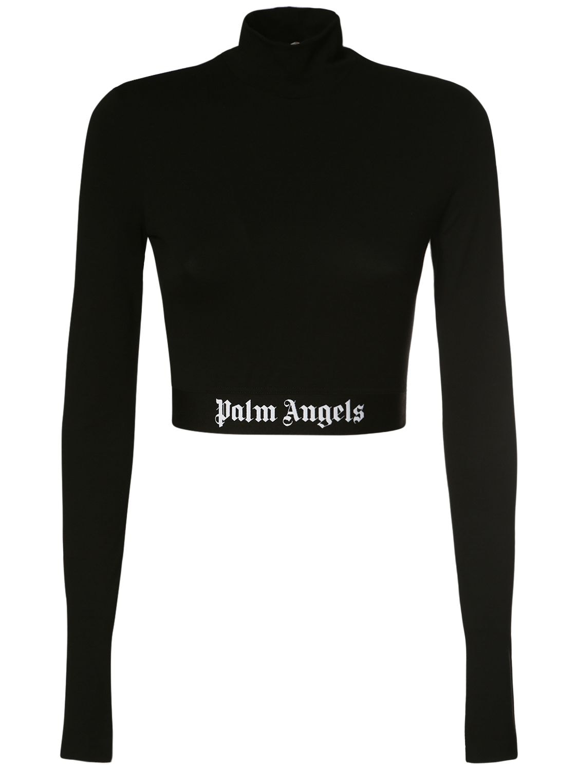 Shop Palm Angels Mock Collar Jersey Logo Crop Top In 黑色